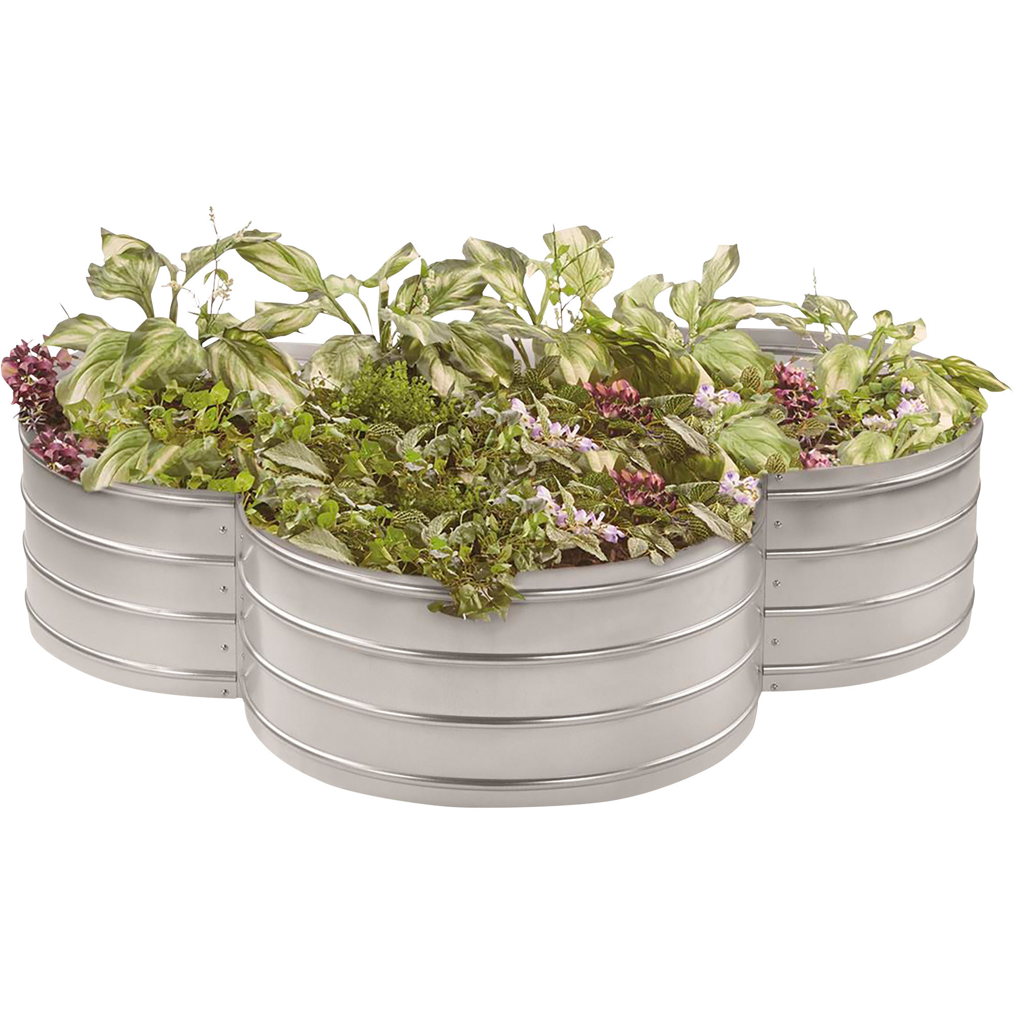 Ironton Clover-Shape Galvanized Corrugated Steel Garden Planter, 42.5in.L x 42.5in.W x 12in.H, Modular Design